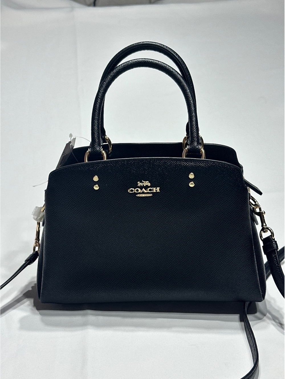 Coach Black Leather Small Satchel Handbag with Gold Hardware